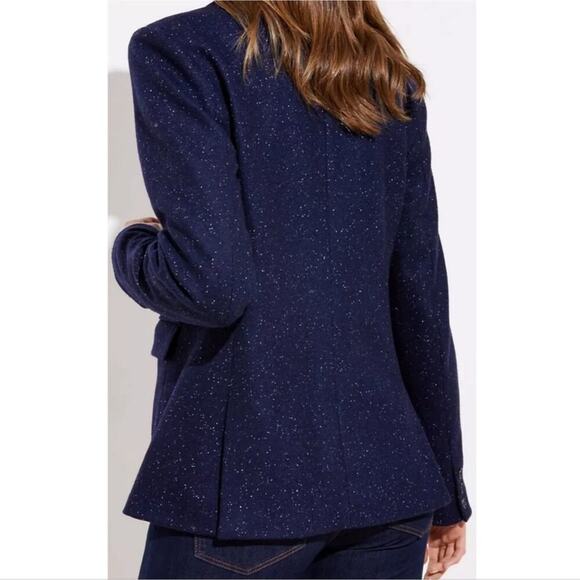 LOFT Single-Button Front Speckled Modern Knit Blazer Jacket Sz 14 Navy - Picture 2 of 6